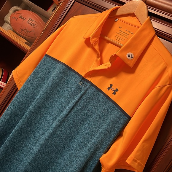 New without tags Under Armour Golf Activewear Rare Orange & Blue Stretch Polo! - Picture 3 of 8
